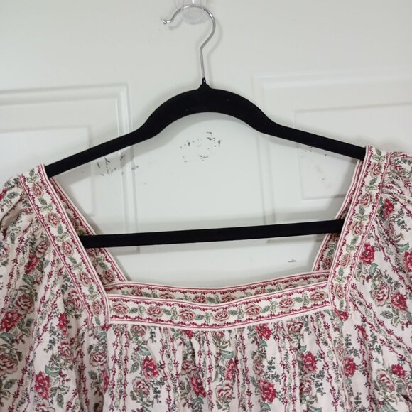 Max Studio London Floral Peasant Blouse Size M Cotton Blend Bohemia Preppy - Picture 6 of 9